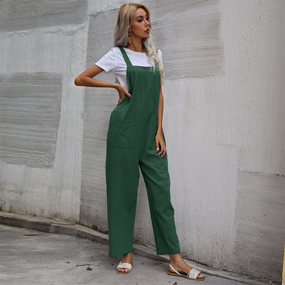 Loose Fit Cotton Linen Suspender Jumpsuit