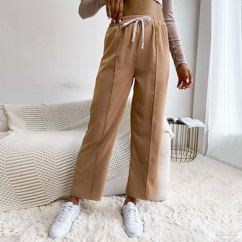 Wide-Leg Cropped Pants with Drawstring and Center Seam
