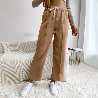 Wide-Leg Cropped Pants with Drawstring and Center Seam