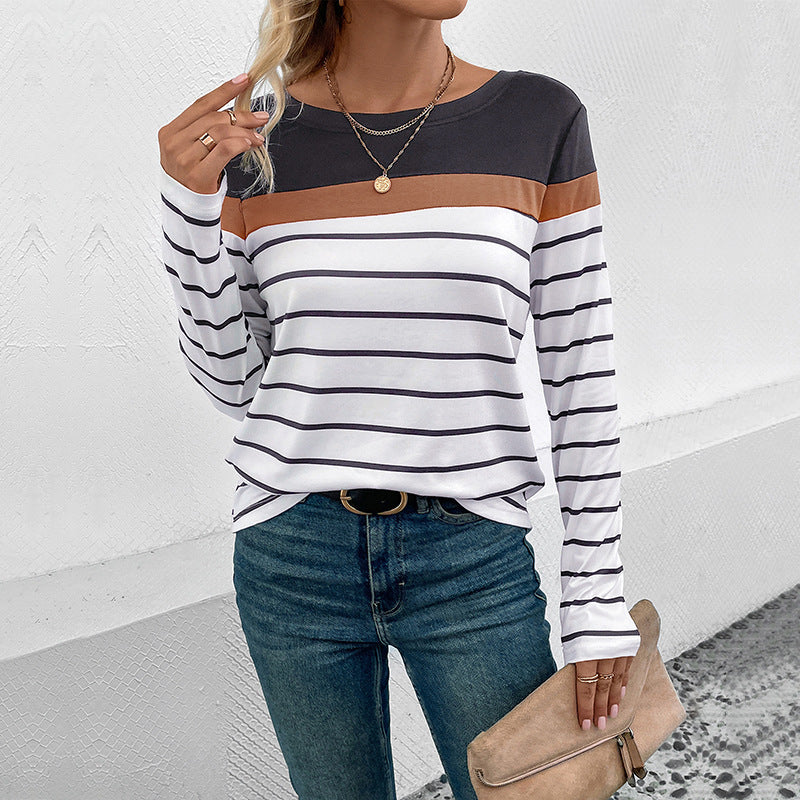 Color Block & Striped Long-Sleeve T-Shirt