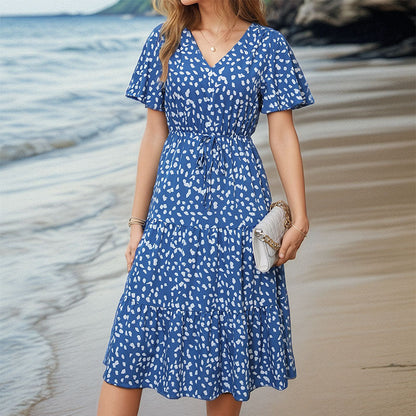 Tiered Leopard Print Midi Dress with V-Neck