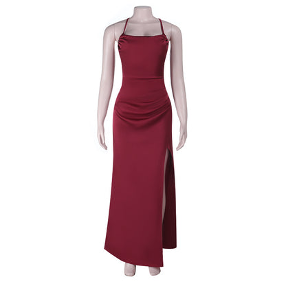 Bodycon Satin Maxi Dress with Cowl Neck and High Slit