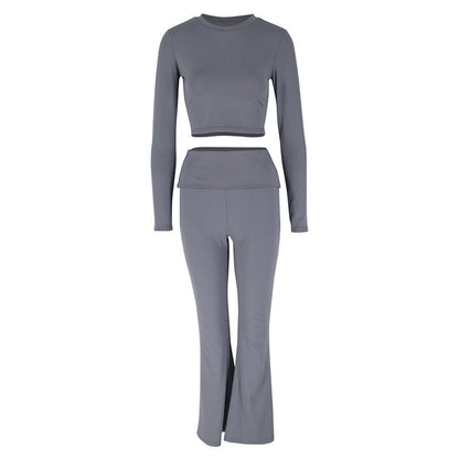 Long-Sleeve Cropped Top and High-Waist Flared Pants Set
