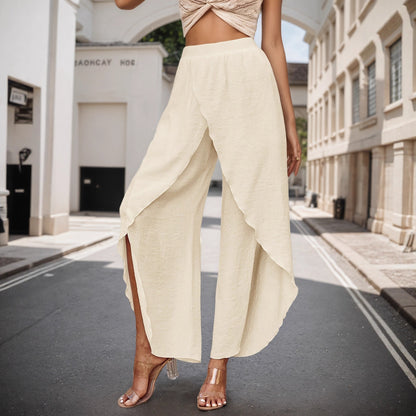 High-Waist Wide-Leg Pants with Asymmetrical Wrap Front