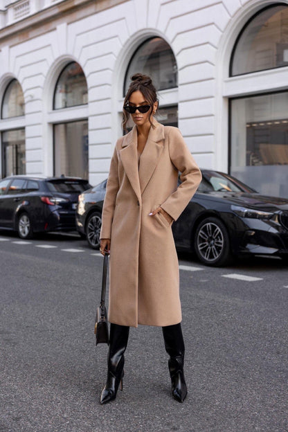 Straight Fit Long Coat with Notched Lapel