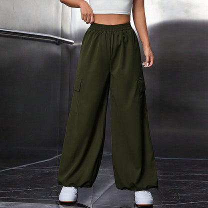 Wide-Leg Parachute Cargo Trousers with Elastic Waist