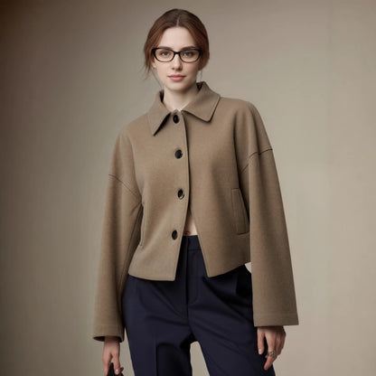 Loose Cropped Jacket in Warm Polyester Blend