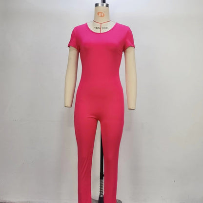 Bodycon Short-Sleeve Jumpsuit with Backless Detail