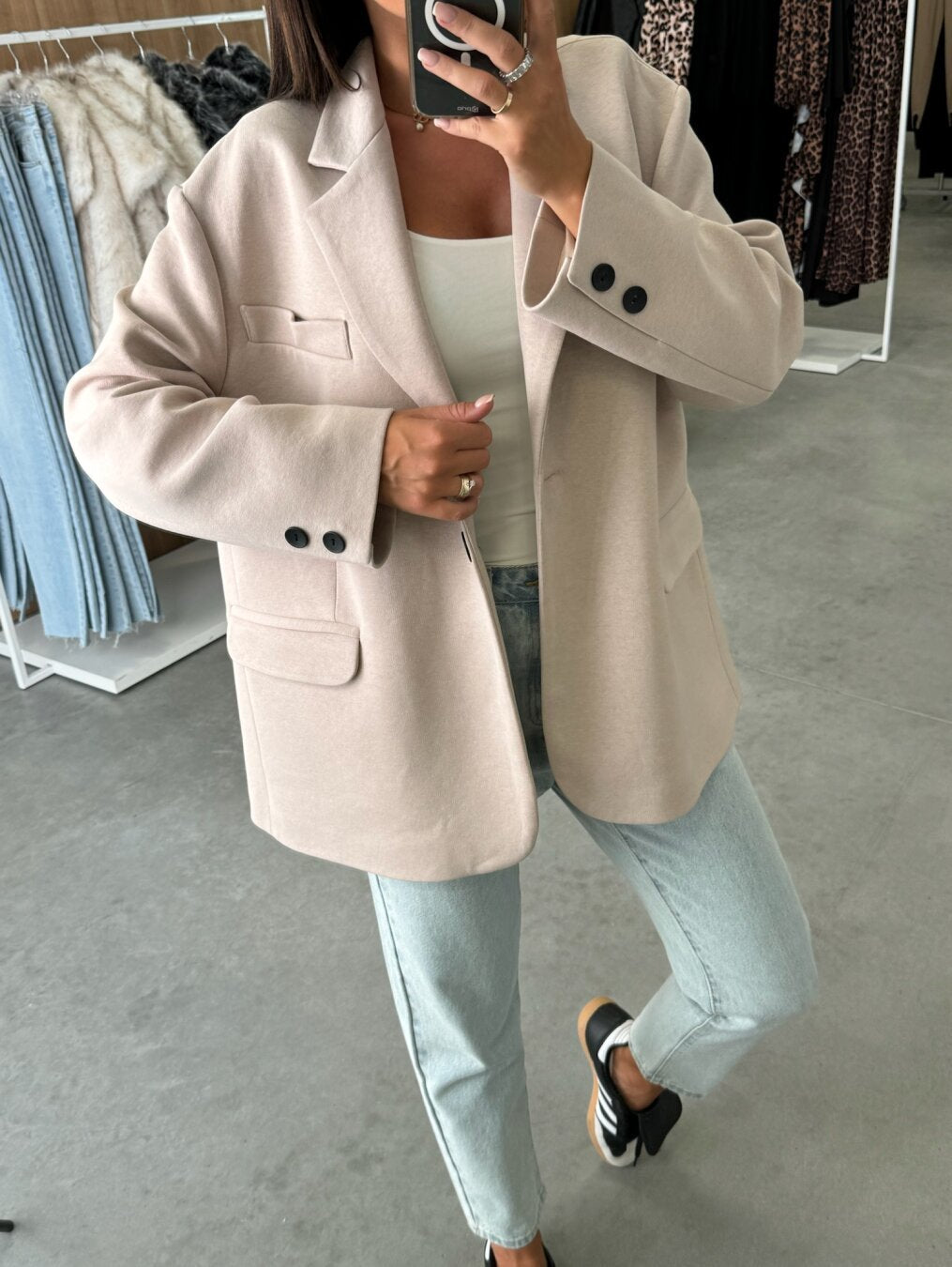 Oversized Imitation Wool Blazer with Suit Collar