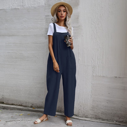 Loose Fit Cotton Linen Suspender Jumpsuit