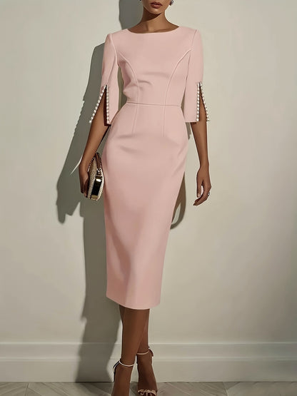Sheath Midi Dress with Beaded Slit Sleeves