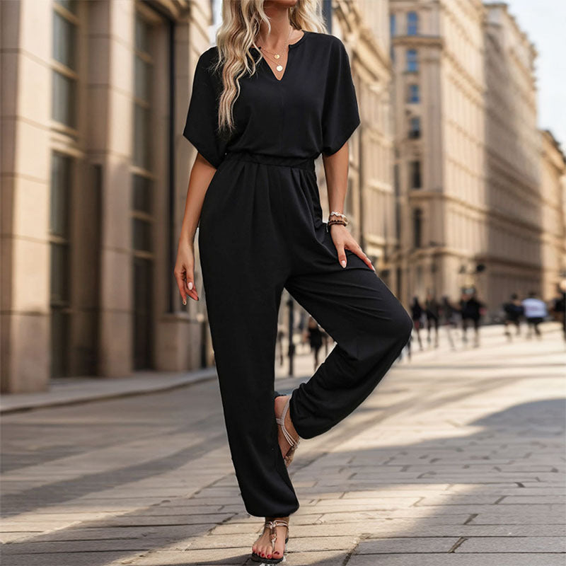 Loose Jumpsuit with Bat Sleeves and Elasticated Waist