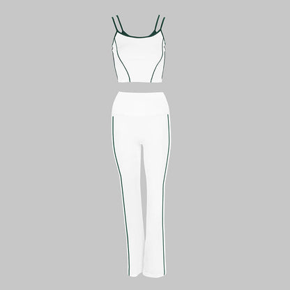 Contrast Trim Two-Piece Set with High-Waist Flared Pants