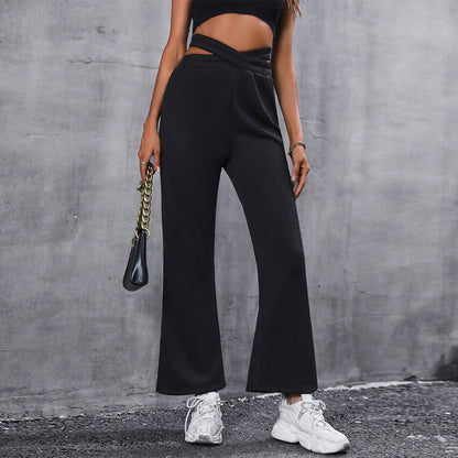 High-Waisted Wide-Leg Pants with Criss-Cross Waist Detail
