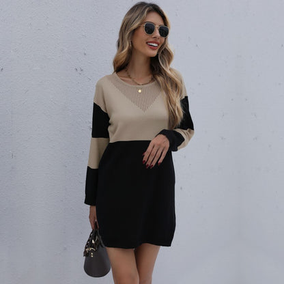 Colorblock Knit Mini Dress with Pointelle Detail