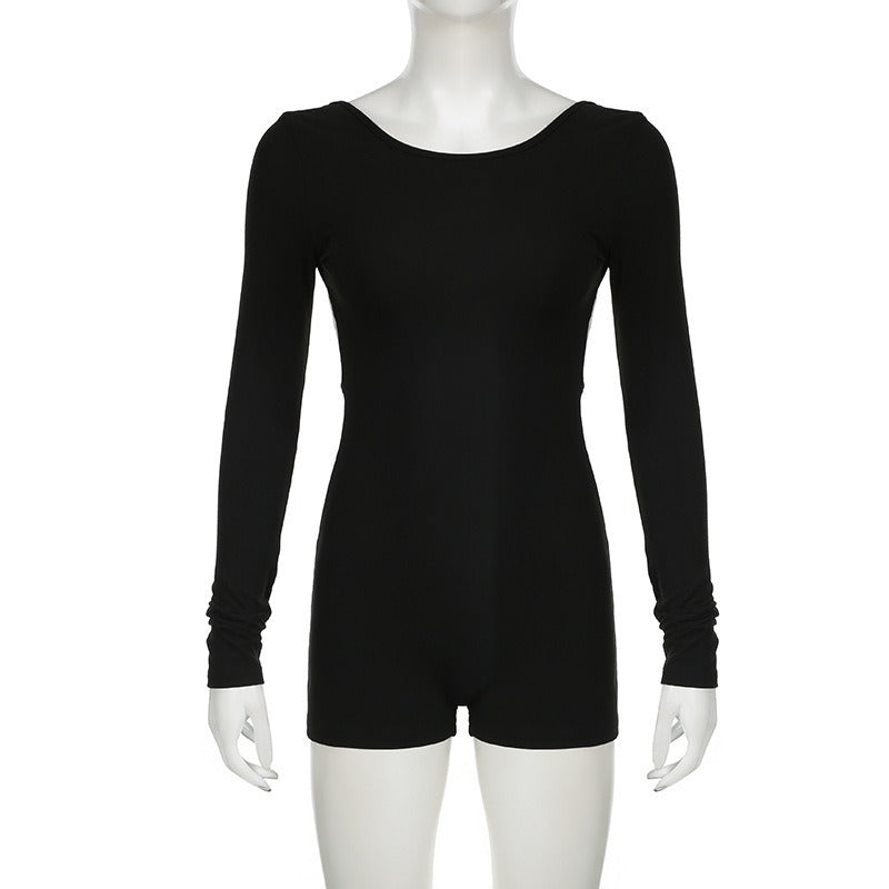 Bodycon Romper with Backless Detail and Long Sleeves