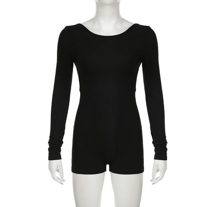 Bodycon Romper with Backless Detail and Long Sleeves