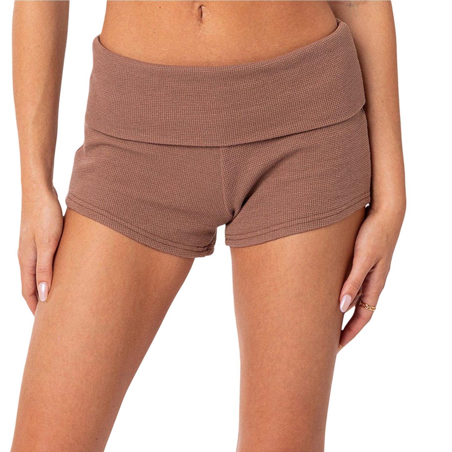 Mid-Rise Bodycon Hot Pants with Wide Ribbed Waistband