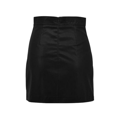 A-Line PU Short Skirt with High-Waist and Slit