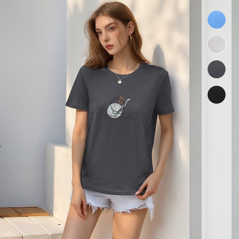Loose Fit Pure Cotton T-Shirt with Anime Cartoon Print