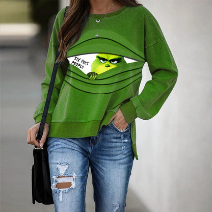 Grinch Peeking Graphic Sweatshirt with Round Neck