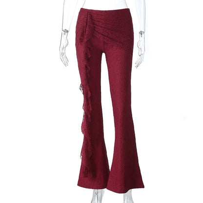 Flared Lace Pants with Cascading Ruffle Detail