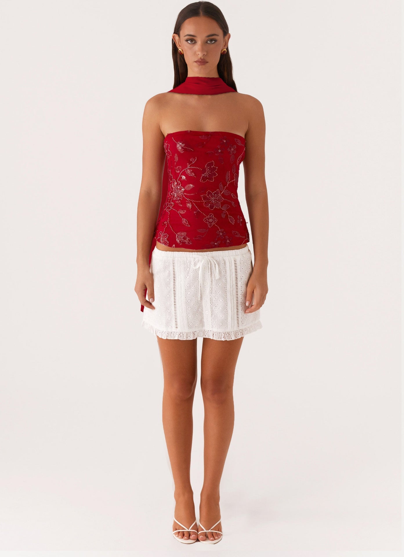 Backless Floral Sequin Tube Top with Matching Neck Scarf