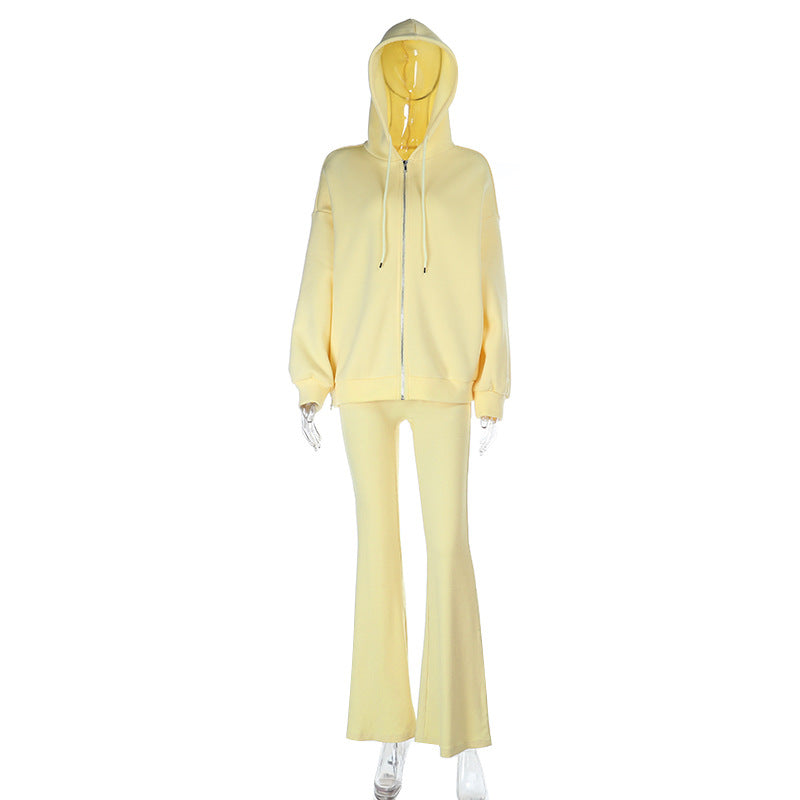 Cropped Zip-Up Hoodie and Flared Leggings Two-Piece Set