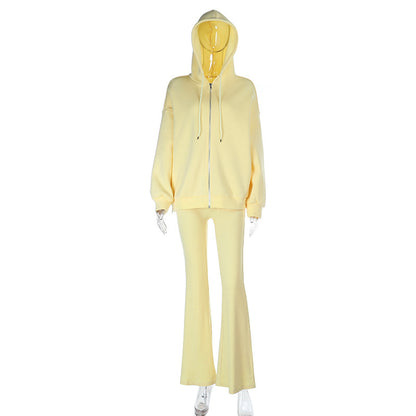 Cropped Zip-Up Hoodie and Flared Leggings Two-Piece Set