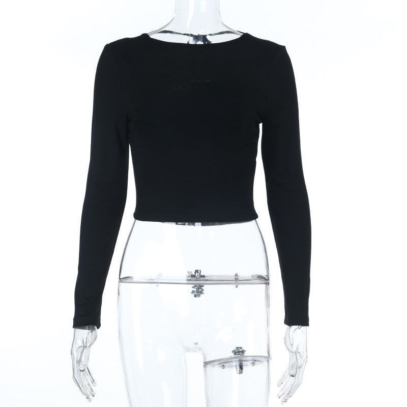 Slim Fit Long Sleeve Cropped Top with Backless Tie Detail