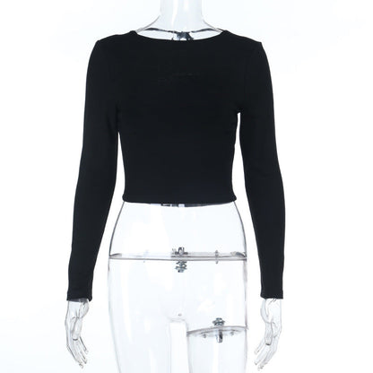 Slim Fit Long Sleeve Cropped Top with Backless Tie Detail