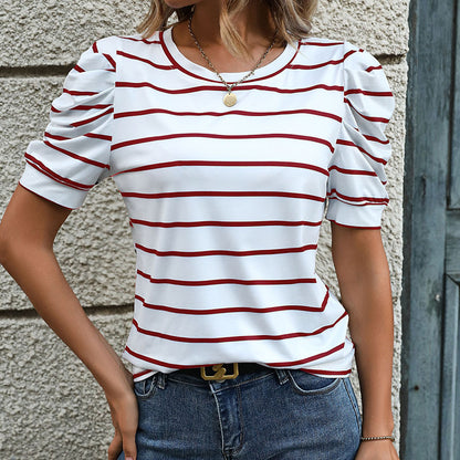 Slim Fit Striped T-Shirt with Puff Sleeves