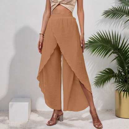 High-Waist Wide-Leg Pants with Asymmetrical Wrap Front
