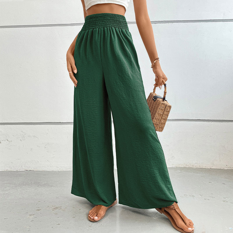 Casual Wide-Leg Pants with High Smocked Waist