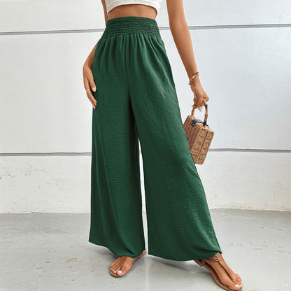 Casual Wide-Leg Pants with High Smocked Waist