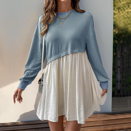 Color Block Loose Dress with Spliced Layered Design