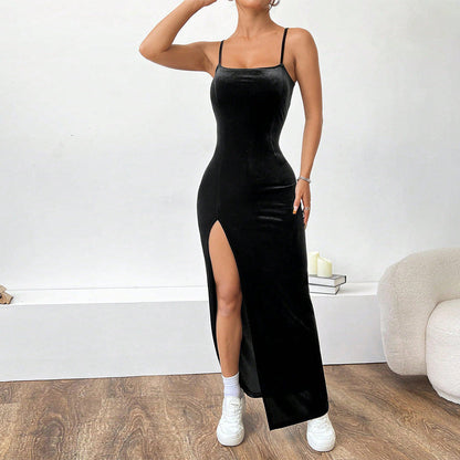 Bodycon Maxi Dress with High Slit and Spaghetti Straps