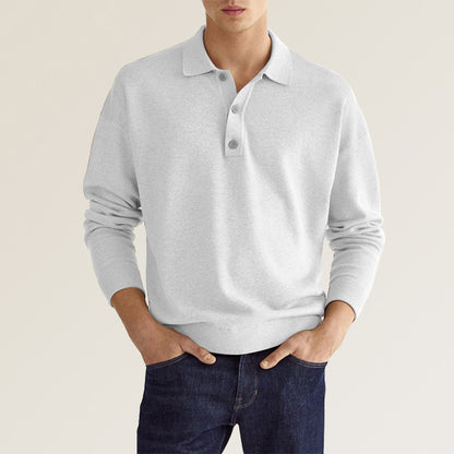 Long-Sleeve Knit Polo Shirt with Button Placket