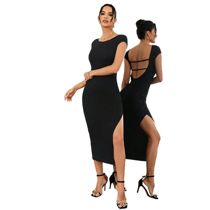 Bodycon Midi Dress with Strappy Back and Side Slit