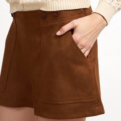 Caramel High-Waist Suede-Look Hot Pants with Patch Pockets