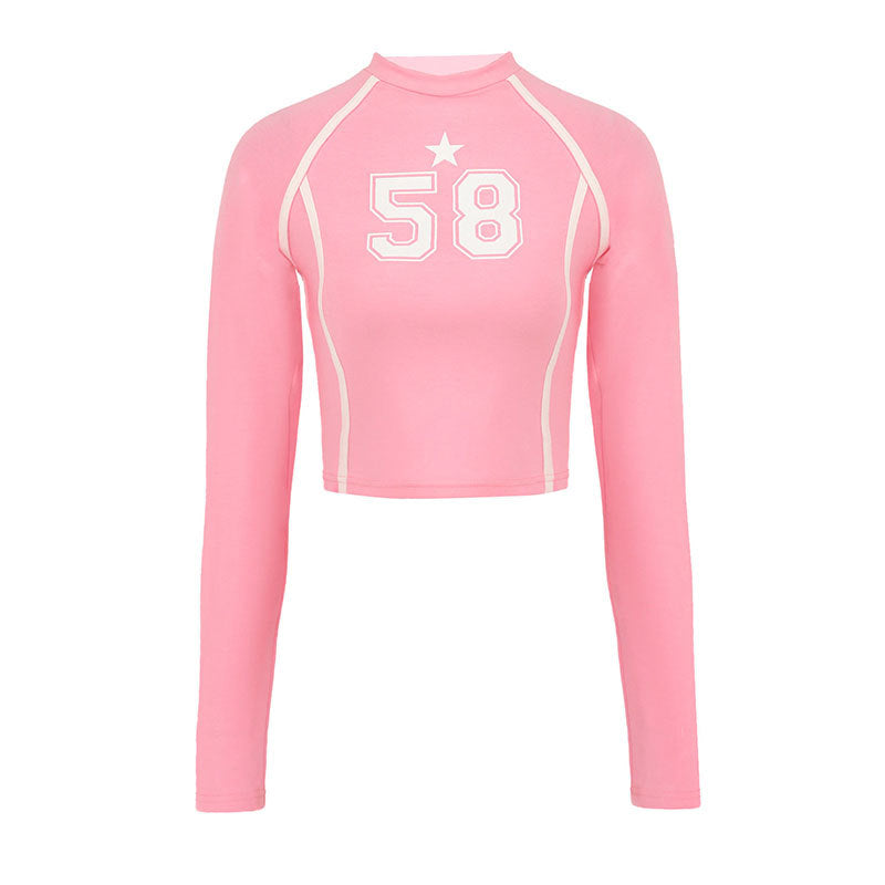 Slim Fit Long Sleeve T-Shirt with Number Print and Contrast Piping