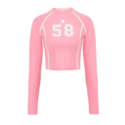 Slim Fit Long Sleeve T-Shirt with Number Print and Contrast Piping