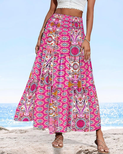 Floral Print Maxi Skirt with High Waist and Tiered Hem