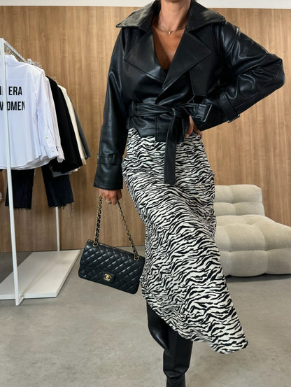 Animal Print Slip Midi Skirt with High Waist