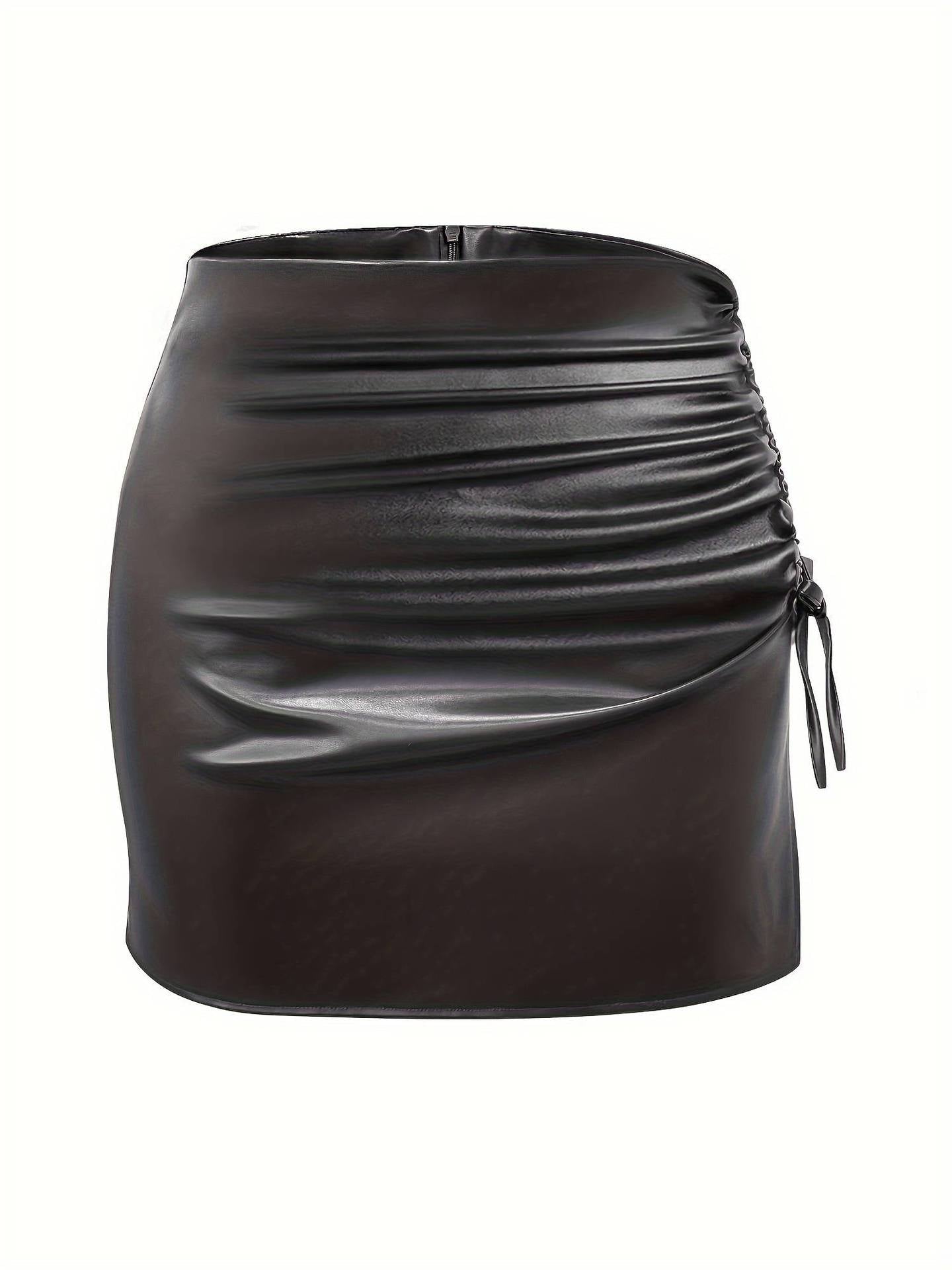 A-Line PU Miniskirt with Ruched Side Drawstring
