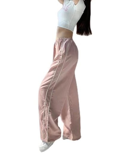 Loose Fit Lantern Pants with Elastic Waist and Side Piping