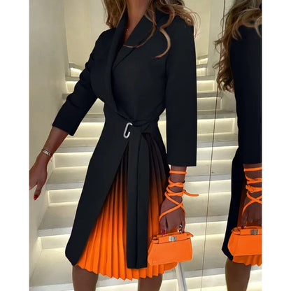Wrap Midi Dress with Pleated Skirt and Cinch Waist