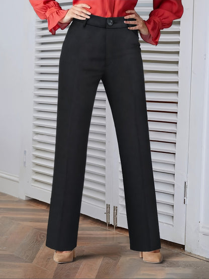High-Waist Straight-Leg Trousers with Faux Wool Texture