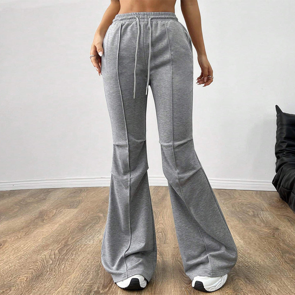 Wide-Leg Bootcut Sweatpants with Drawstring and Pintuck Seams