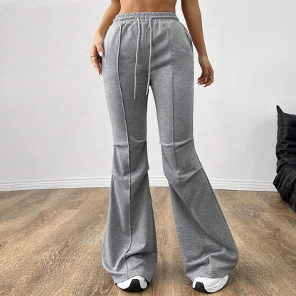 Wide-Leg Bootcut Sweatpants with Drawstring and Pintuck Seams